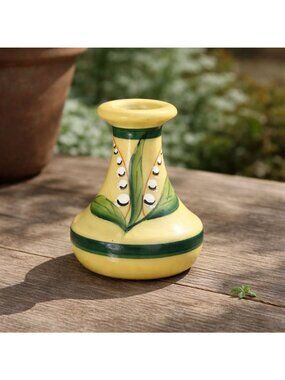 Devon Lilies Miniature Vase Hand-Painted Custard Glass Vintage Cottagecore Decor